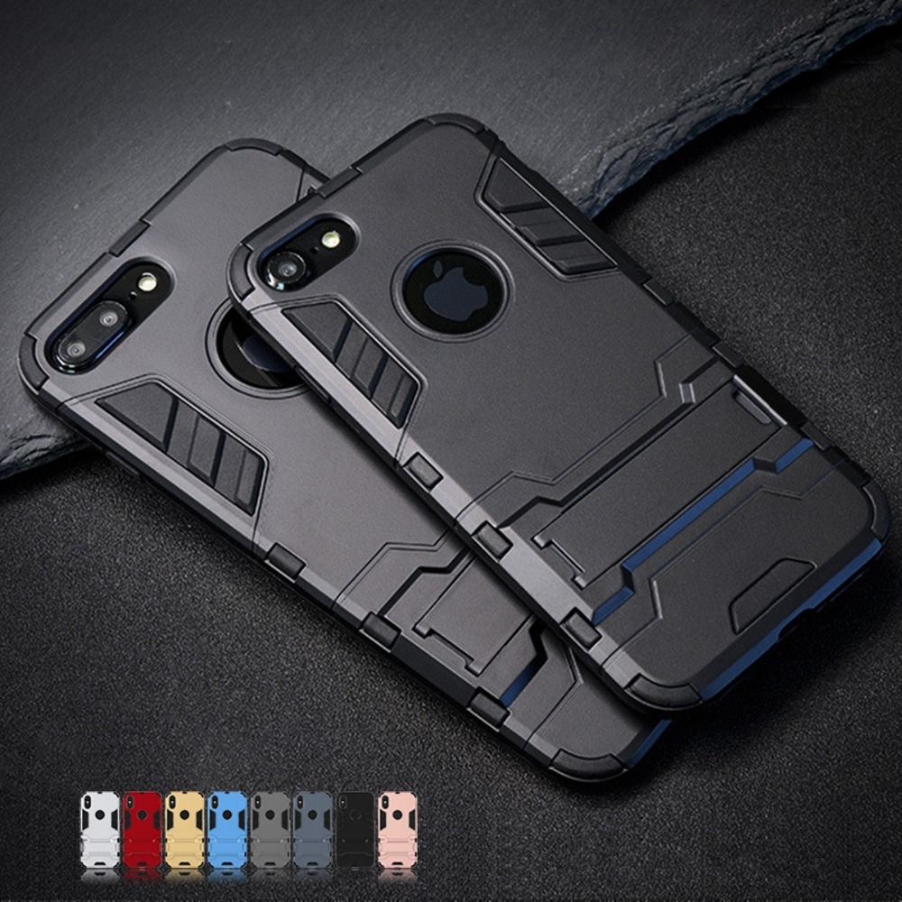 Luxury Stand Armor Phone Holder Case For iPhone 7 8 6 6S Plus X S XS Hybrid TPU+Hard PC ShockProof Back Cover for iphone 5 5S SE