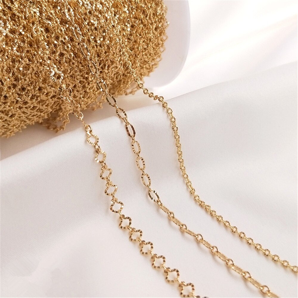 14K Vergulde Reliëf In Reliëf Gemaakte Batch Bloem Liefde Kettingpatroon Lange O Ketting Diy Eerste Sieraden Ketting Losse Ketting