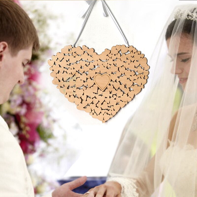 Wooden Heart Shaped Wedding Message Board, Wedding Bookmarks, Wedding Guest Sign In Wall Hanging Crafts