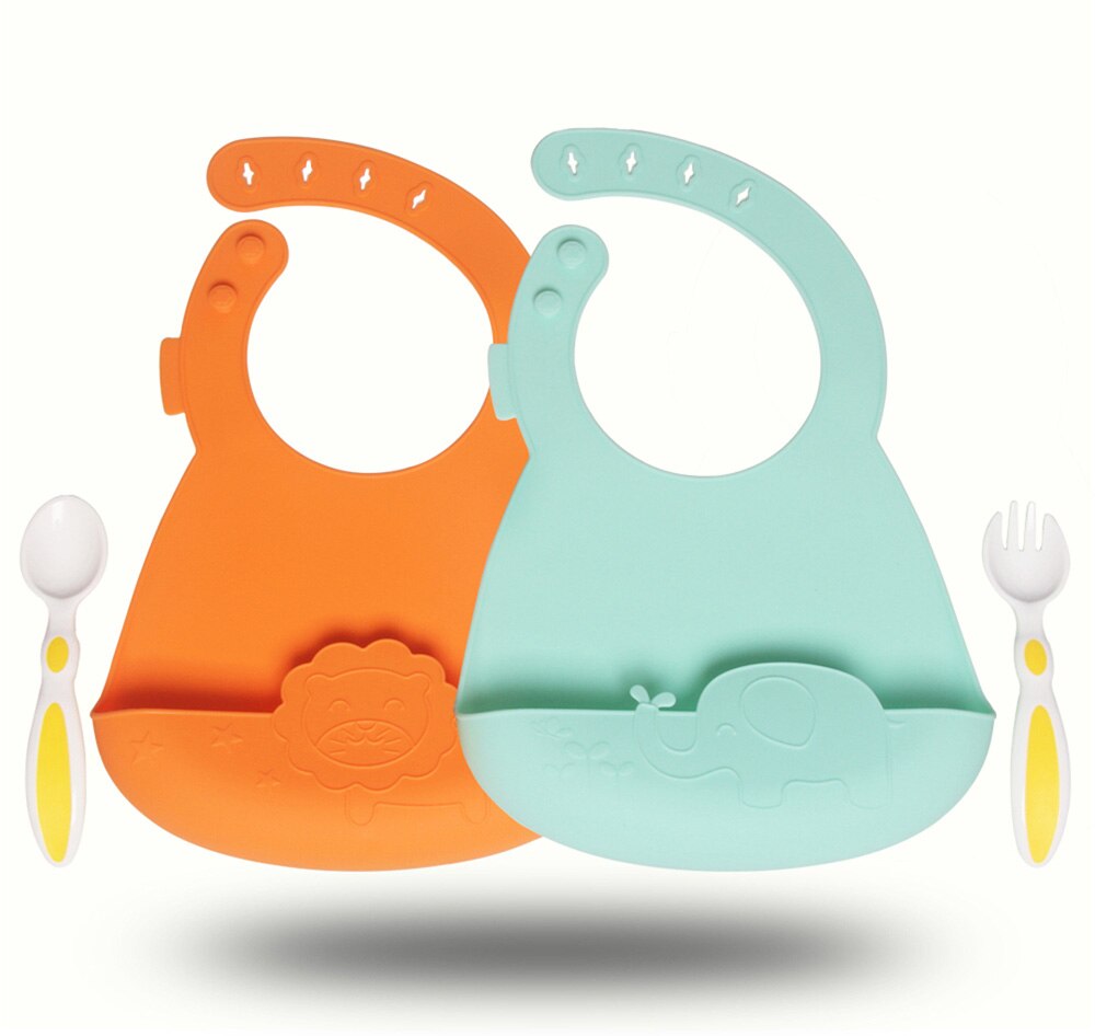 Baby Lätzchen Für Jungen & Mädchen Weiche Silikon Bib Wasserdicht Speichel Tropft Lätzchen für 1-3Y Baby babador: Elephant-lion