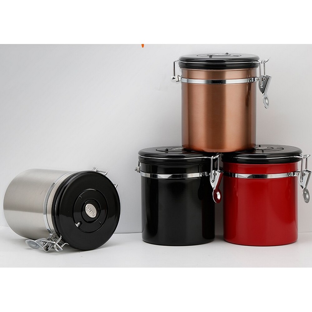 Sealed Tank Coffee Bean & Tea Sealed Can with Exhaust Valve Stainless Steel Sealed Tank Tea Leaf Cans Multifunction Food Jars