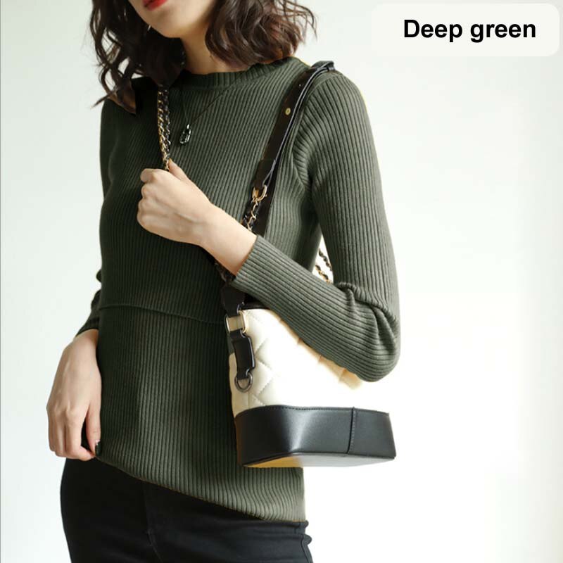 Zwangerschapskleding lange mouwen dames tops slanke voedingskleding herfst winter dames trui comfortabele zwangerschapsoutfit: Diepgroen