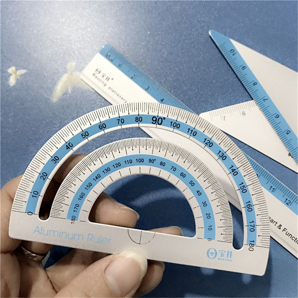 4pcs/set Multi-function Aluminum Alloy Ruler Aluminum Protractor School Office Stationery Supplies Ruler Exam ruler