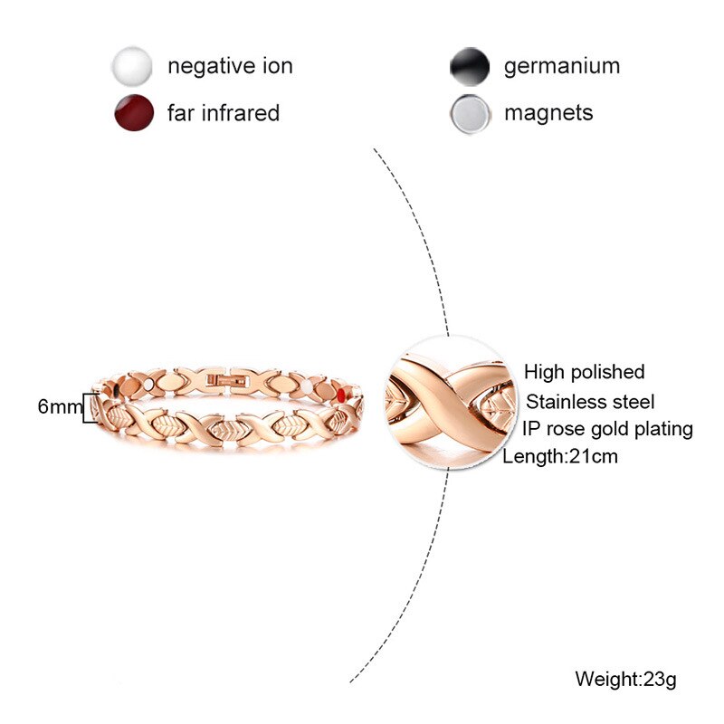 Aradoo Magnetische Gezondheid Energie Anti-Straling Versterken Immuniteit Onderhoudt Slankheid Verbetert Huid Armband: Rose gold