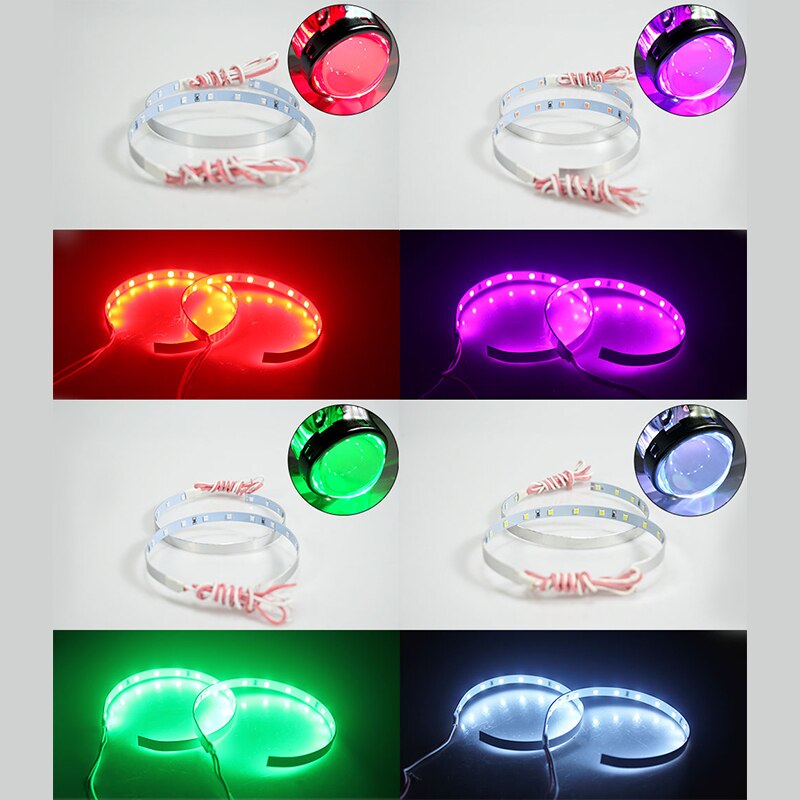 Projecteur de voiture yeux du diable, 2 pièces, lentille de projecteur 2.5-3.0 pouces 3528 15SMD LED DRL DC12V blanc rouge mauvais œil