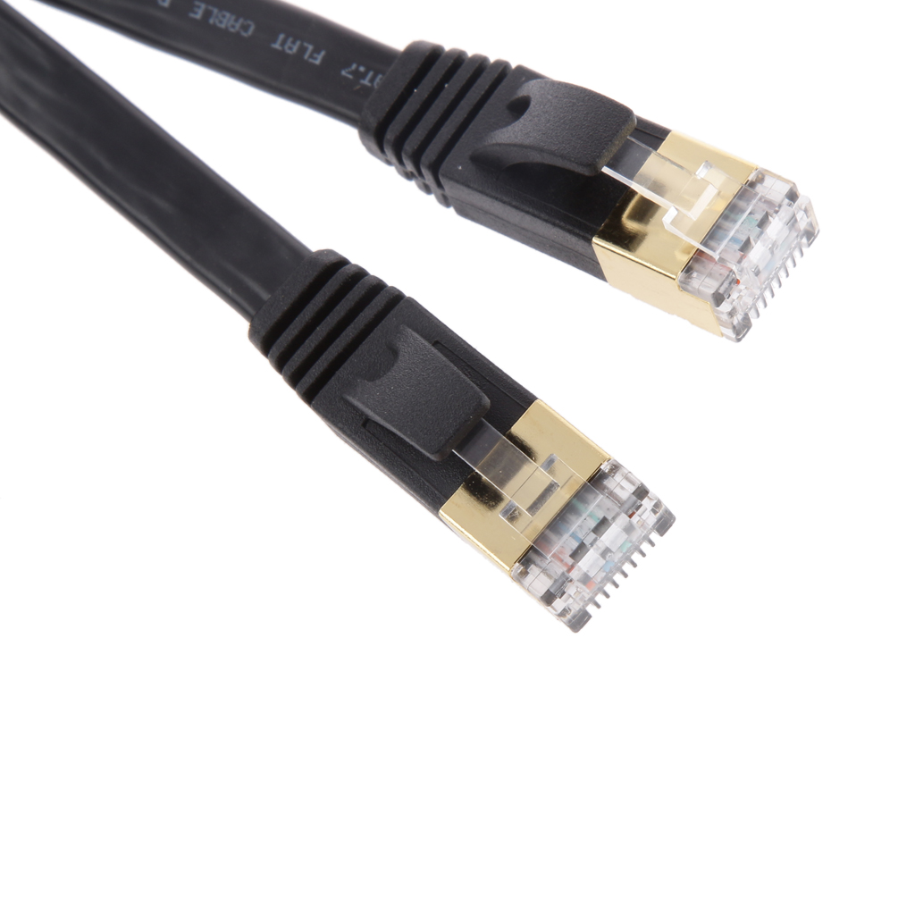 2M 6.6FT Cat7 RJ45 Ethernet Flat Patch Network LAN Internet Cable Cord Gold Plated Support bandwidth up to 600MHz