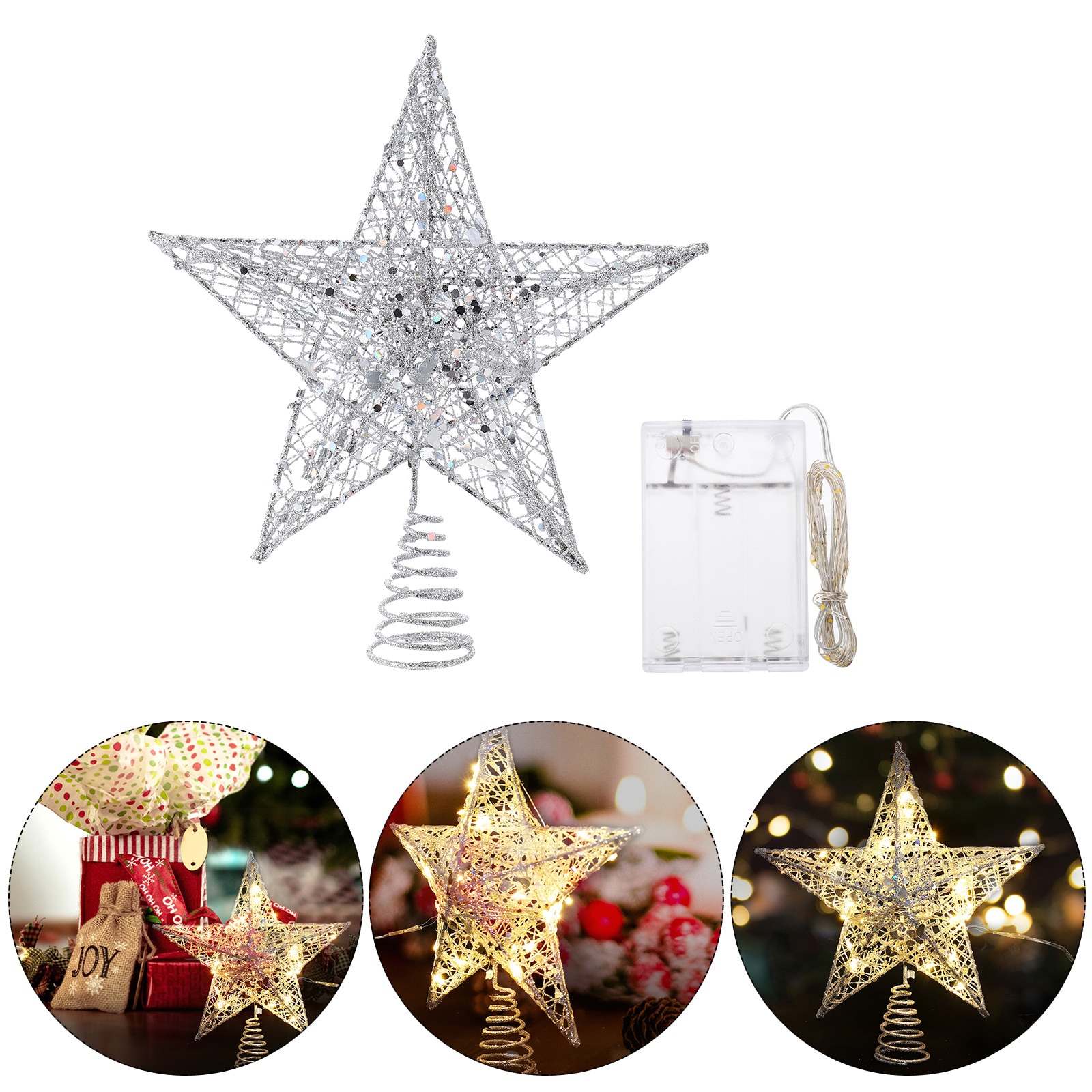 1 Set Christmas Tree Decor Table Decor Xmas Tree Topper Battery-powered Glitter LED Star Top Lamp Treetop Star for Party