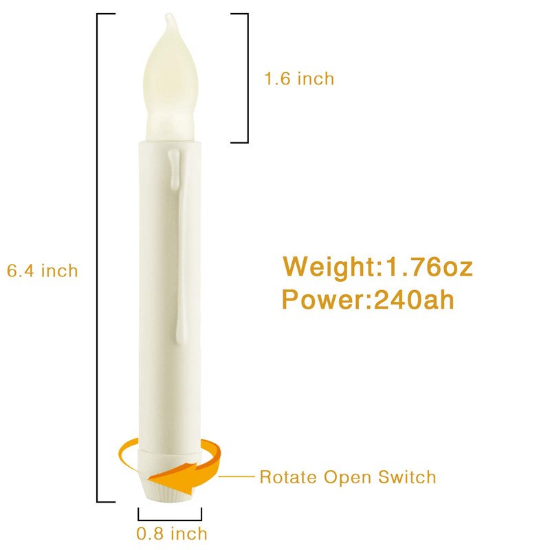 Pack of 4 Outdoor Flameless Taper Candles ,16.5 cm Amber LED lights