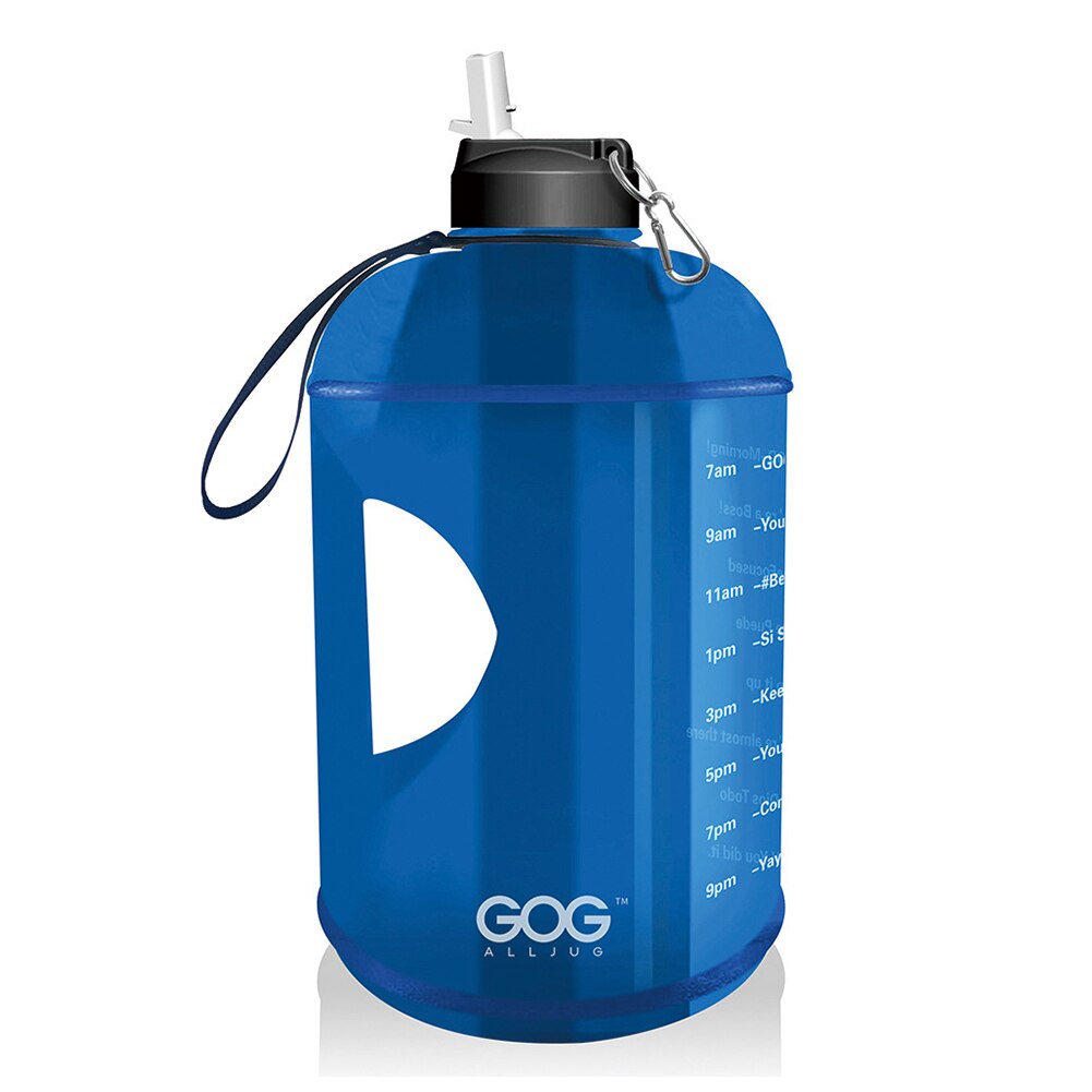 Nouvelle bouteille d'eau Gallon avec marqueur de temps et paille cruche d'eau motivationnelle sans BPA grandes bouteilles d'eau étanches: Blue