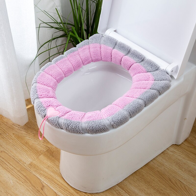 Housse de siège de toilette tricotée, chaude pour l'hiver, avec poignée, coussin de toilette en forme de O, accessoires de salle de bains: 14