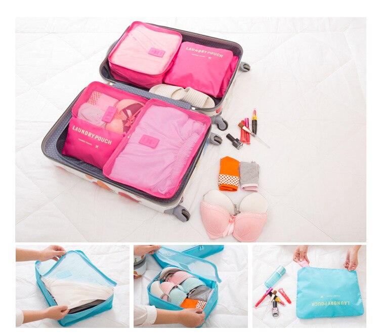 6 Stks/set Nylon Reistas Verpakking Cubes Set Travel Organizer Bagage Tassen Grote Capaciteit Carry Op Kleding Sorteren Bolsa De viaje