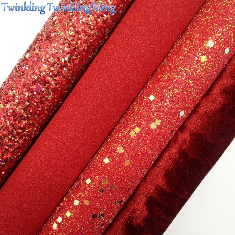 RODE Glitter Stof, Suède Faux Stof, fluwelen Stof Lakens Voor Boog A4 21x29CM Twinkling Ming XM735