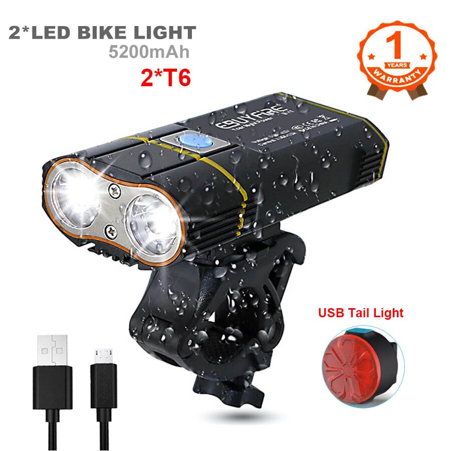 6000LM Bicycle Light 2x XML-L2 LED Bike Light With USB Rechargeable Battery Cycling Front Light +Handlebar Mount: SetF T6xA03 taillamp