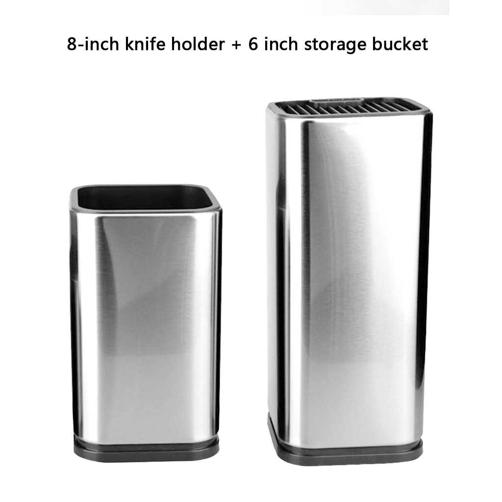 2pcs Stainless Steel Kitchen Knife Holder + Kitchen Utensil Holder Set Knife Stand Organizer Block Sooktops Tube Shelf Container: Default Title