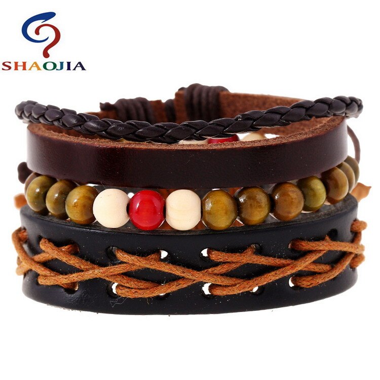 Leren armbanden sieraden heren modieuze jamaica armband verstelbare maat elastische kralen armband esdoornbladeren weven wikkelarmband: Tz022