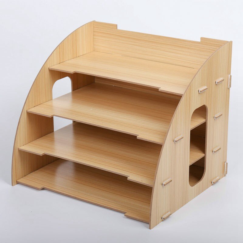 Sector Desktop File Organizer Wood Document Holder Letter Tray 4 Layers for Office School Home Use Office Supplies