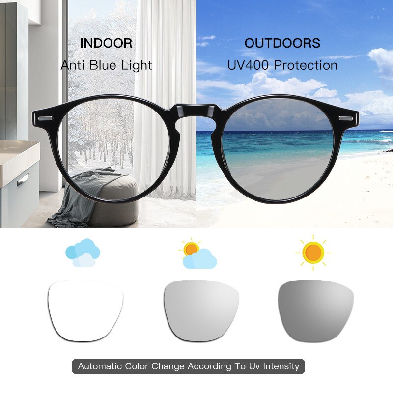 Aofly meekleurende bril voor dames, ronde anti-blauw licht bril voor dames, vintage optisch montuur, computerbril op sterkte  uv400