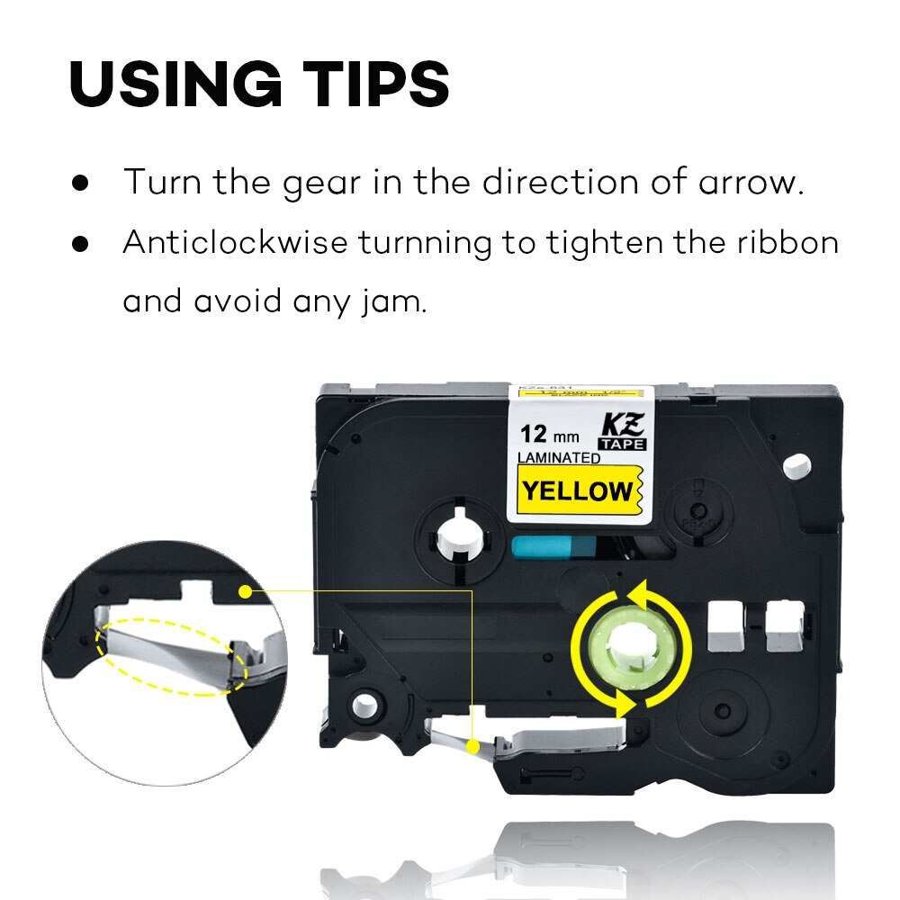 Tze631 12mm Black on yellow Laminated Label Tape Compatible Brother p-touch label printers Tze-631 Tze 631 tz631 tz-631 tze tape