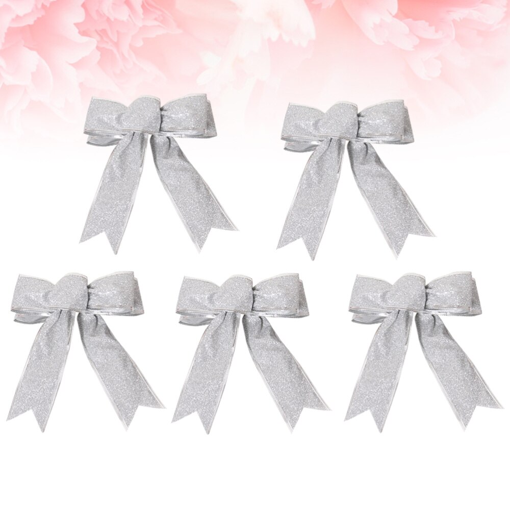 5 st/förpackning glittrande tyg julband rosett knut band ornament för julgran presenter dekoration (röd)