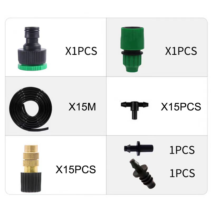Micro kit de rega da planta do gotejamento diy sistema de resfriamento pulverizador da névoa da irrigação do jardim com bocais ajustáveis kit de resfriamento do pulverizador: A-15m suit