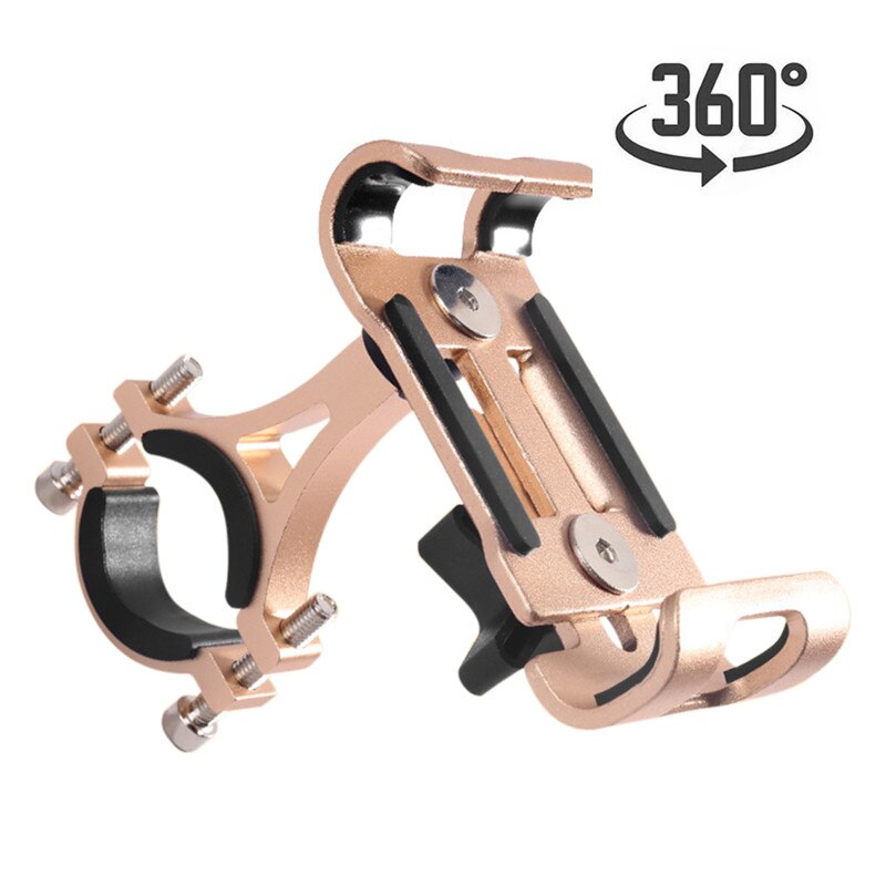 Metal Motorcycle Bike Phone Holder Aluminum Alloy Anti-slip Bracket GPS Clip Universal Bicycle Phone Stand for all Smartphones: Gold Rotatable