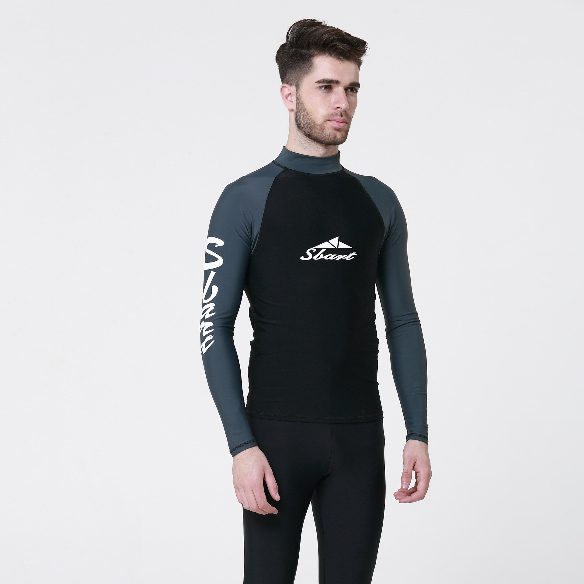 SBART Long Sleeve Rashguards Swim Shirts Men Summer Anti UV Quick Dry Surf Rash Guards Shirt UPF 50+ Scuba Diving Suits T-Shirts: Gray Black / L