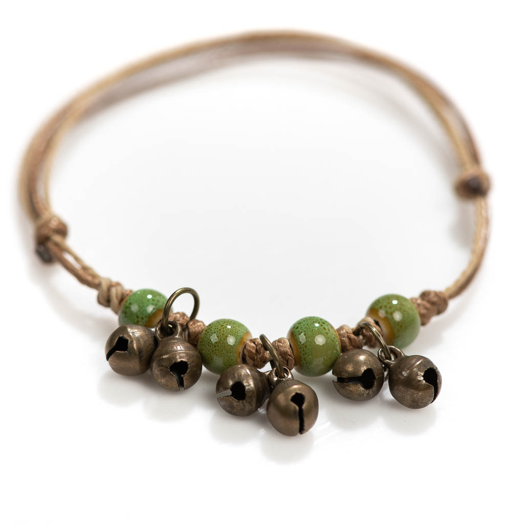 Handmade Ceramic Retro Style Beads Adjustable Size Bracelet Small Bell Low Price Items 1H901: Rust Red