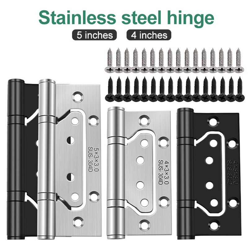 Slot-free Stainless Steel Hinge Thickened Door Hardware Silent Bearing 4 inch/5 inch flat hinge