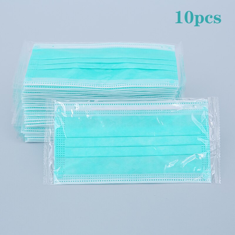 10/50/100 pièces masque facial emballage indépendant masque facial jetable masque de 3 couches Non-tissé fondu masque soufflé masque de couleur adulte: green 10pcs