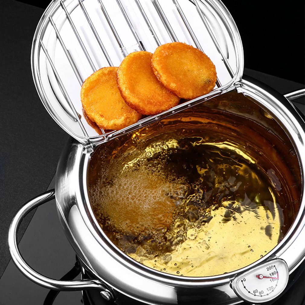 Steel Kitchen Frying Pot Tempura Deep Fryer Temperature Control Fried Japanese Style Cooking Tools Kitchen Utensil For Home