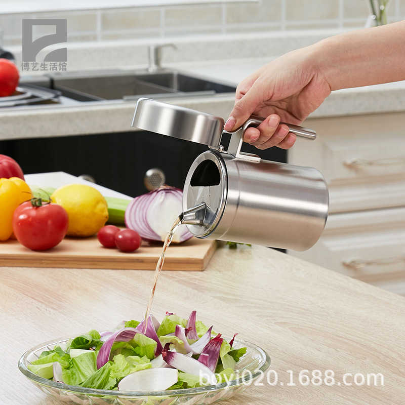 304 Roestvrij Staal Olie Container Keeper Lekvrij Handvat Controlerende Fles Pot Levert Huishoudelijke Met Cover Voor Keuken Gereedschap