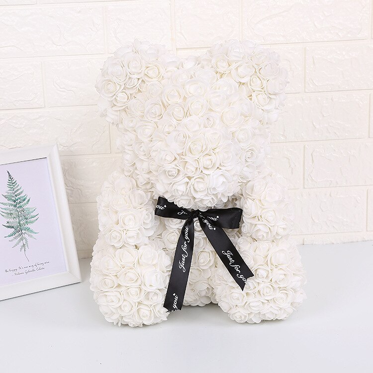 Ourson en roses artificielles, grand 40cm, ours en fleurs de polyéthylène, pour femmes, pour la saint-valentin, coffret noël mariage, décoration de maison: 5