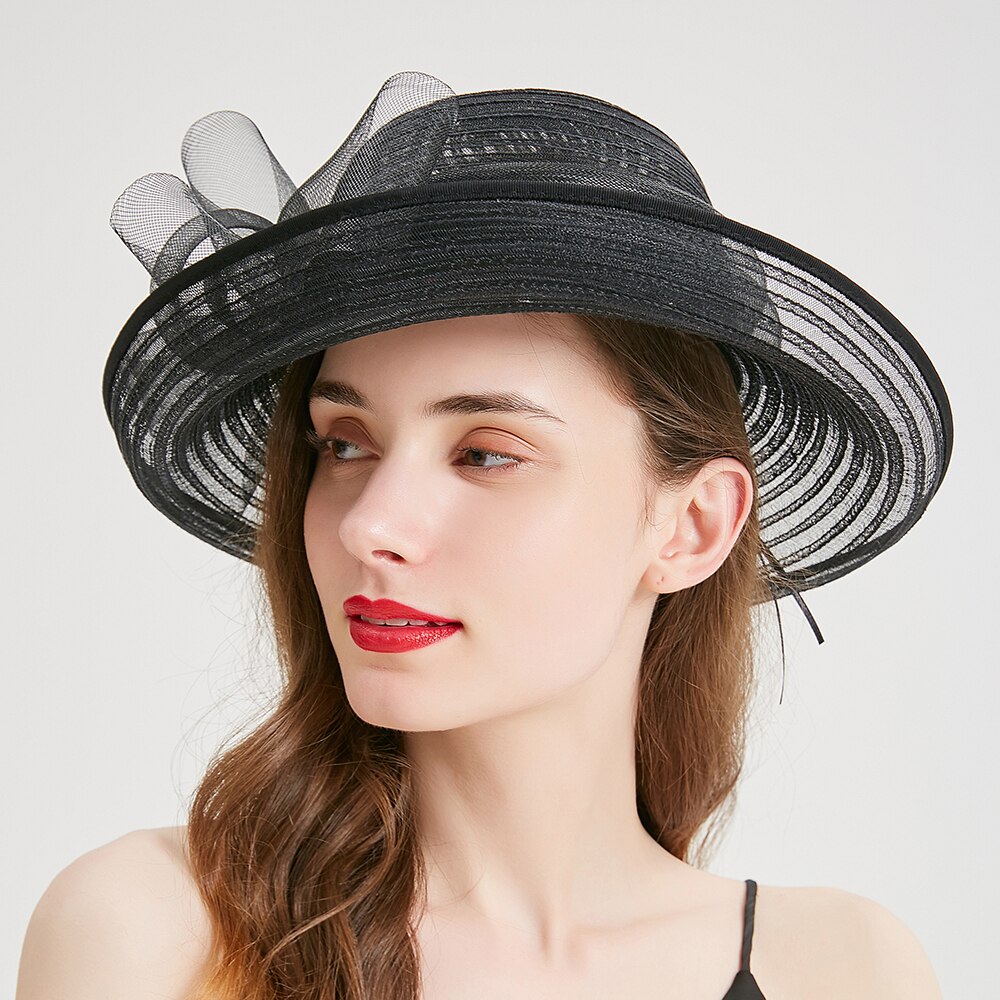 thumbnail interactive-video image 1 of Women's Organza Veil Fascinator Hat - Wide Brim Floppy Sun Hat With Flowers For Wedding, Tea Party, Church 1 of 3