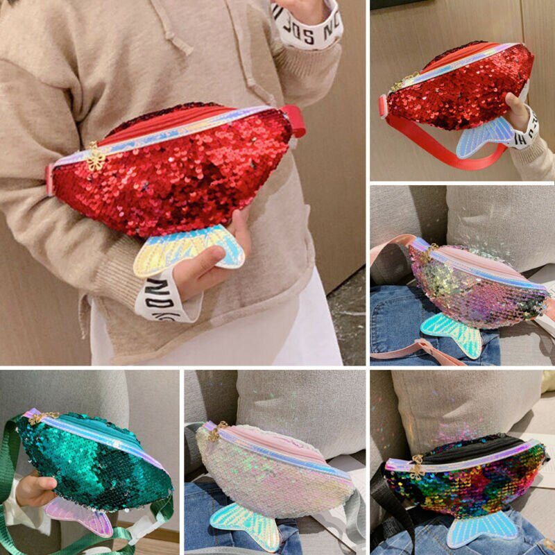 Limit 100 Baby Girl Kids Sequins Waist Bag Cross Body Chest Bag Purse Mini Bag