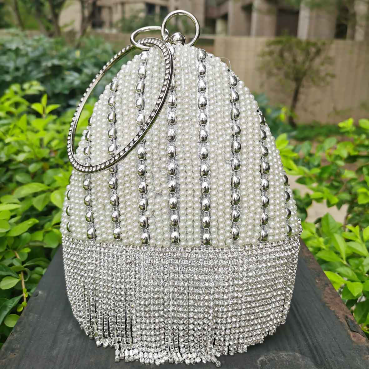 Sac de soirée ours blanc pour femmes, pochette avec pompon en cristal, bourse de fête, moins cher, M30,: Silve