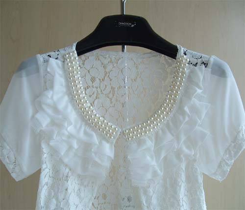 Weiß Frauen Kurzarm Perlen zucken Bolero Spitze Hochzeit Braut Sommer Jacke Elegante Kap Sonnenschutz Kleidung