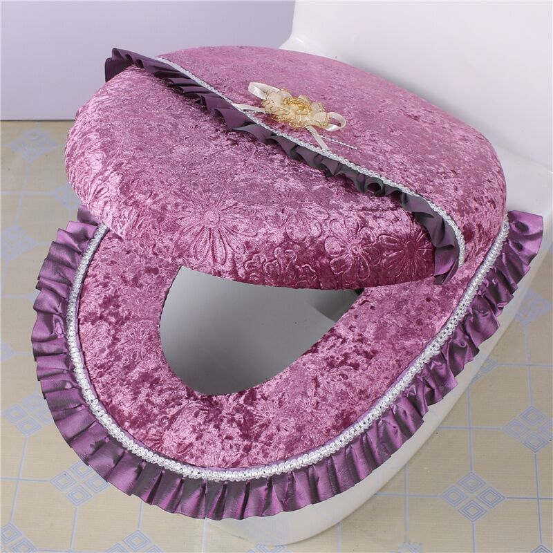 2 pcs/set Overcoat Toilet Case Universal Thicked Toilet Seat Cover Warm Plush Toilet Cover Seat Lid Pad For Bathroom Decoration: Purple 2pcs