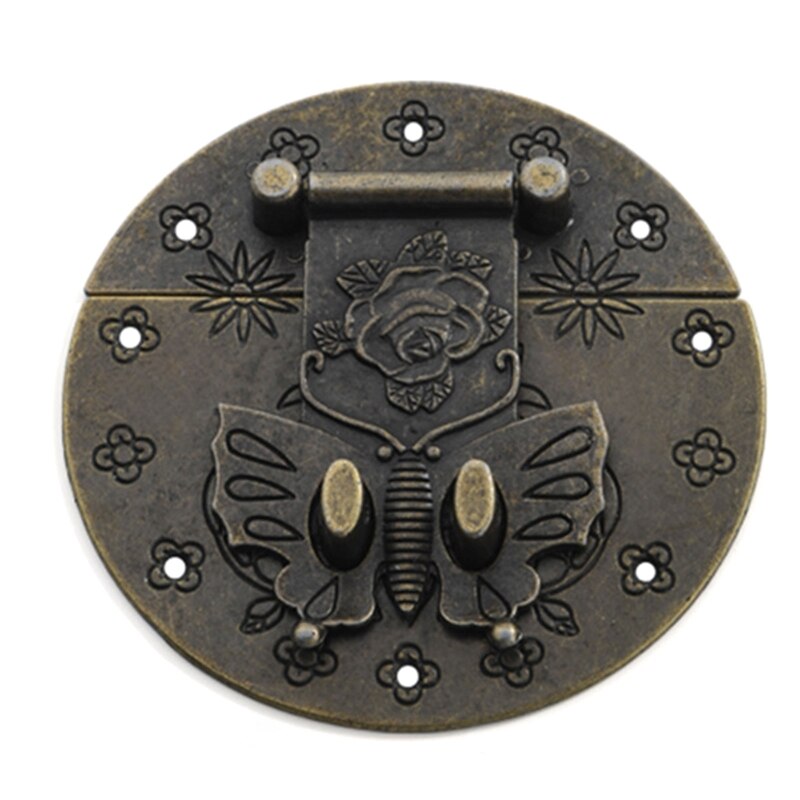 Ronde Vlinder Sluiting Houten Doos Hangslot Antieke Decoratieve Klink Lock Kast Gesp Doos Accessoire Anti-Corrosie: 6