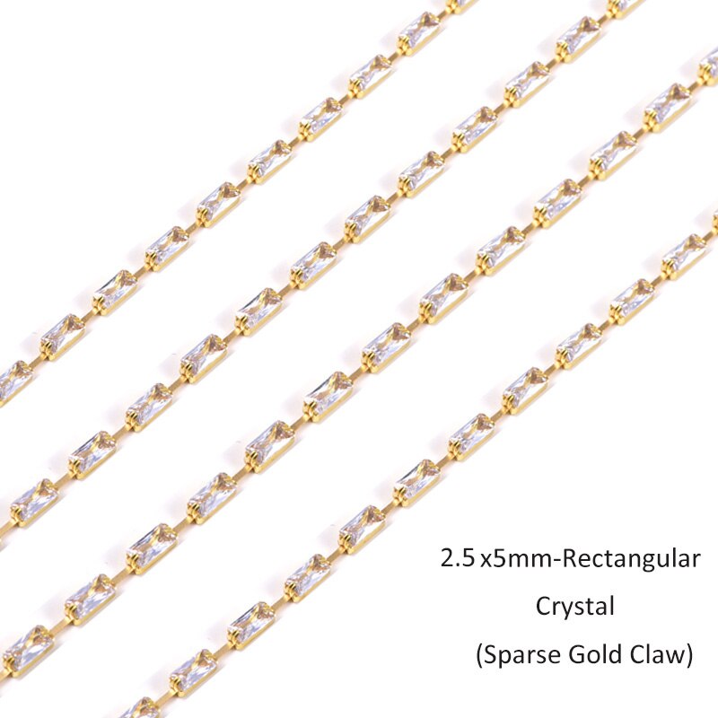 250Pcs/Strip Vierkante Rechthoekige Стразы K9 Glas Strass Ketting Kristal Strass Gouden Base Steentjes Cup Trimmen A03: 2.5x5mm-Rectangular