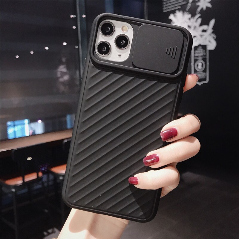 Funda protectora para teléfono con cámara deslizante para Iphone 11 Pro Max Xr Xs Max 6s 8 7 Plus funda trasera completa de silicona Tpu suave: For iPhone XS max / B