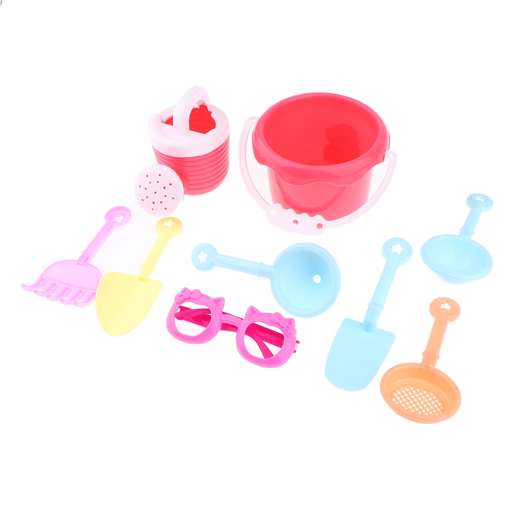 Kids Toddlers Plastic Beach Sand Toys Playset with Bucket Sifter Rake Shovel Watering Can