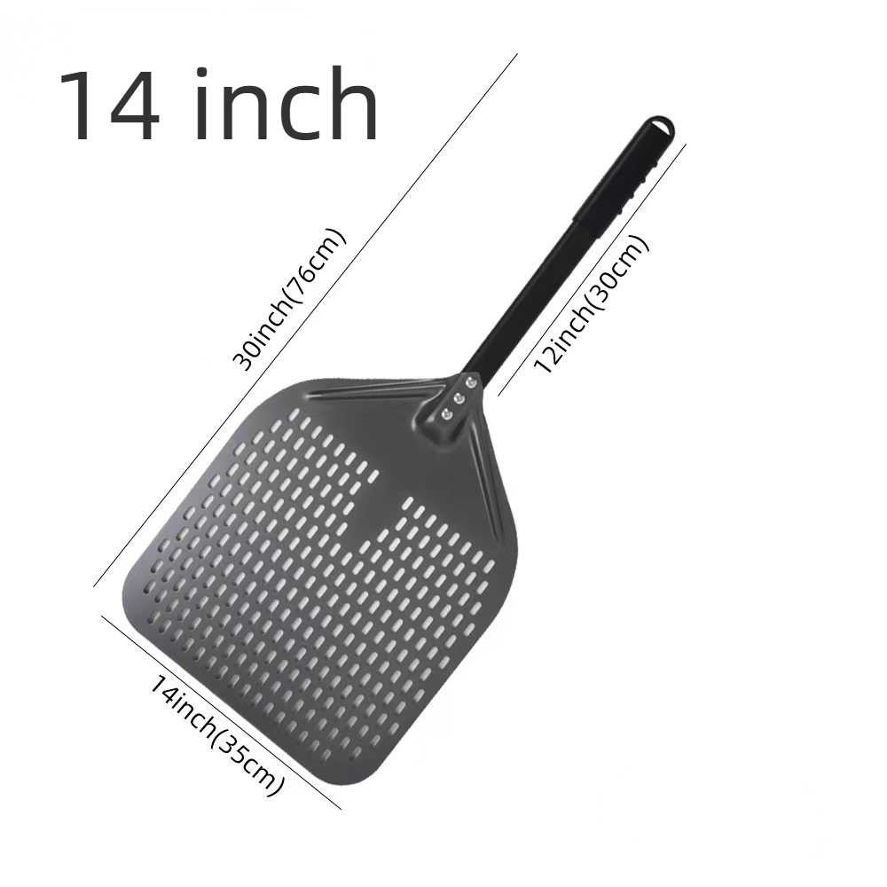 10 12 13 14 16 tommers stor pizzaspade med perforert spade, kort håndtak til ovn, snuing, skrell, kjøkkenverktøy, nonstick pizzabaking: Mørk grå