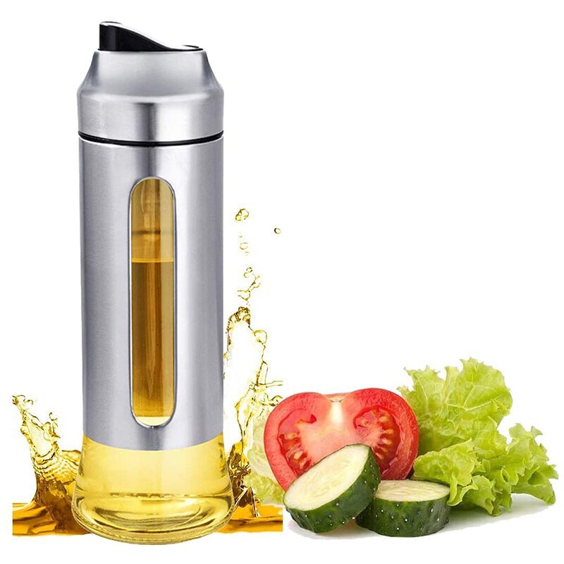 Auto Flip Olive Oil Dispenser Oil Bottle Wide Opening Clear Lead Free Glass Cruet Dispenser Oil Drip Free Spout Bottle