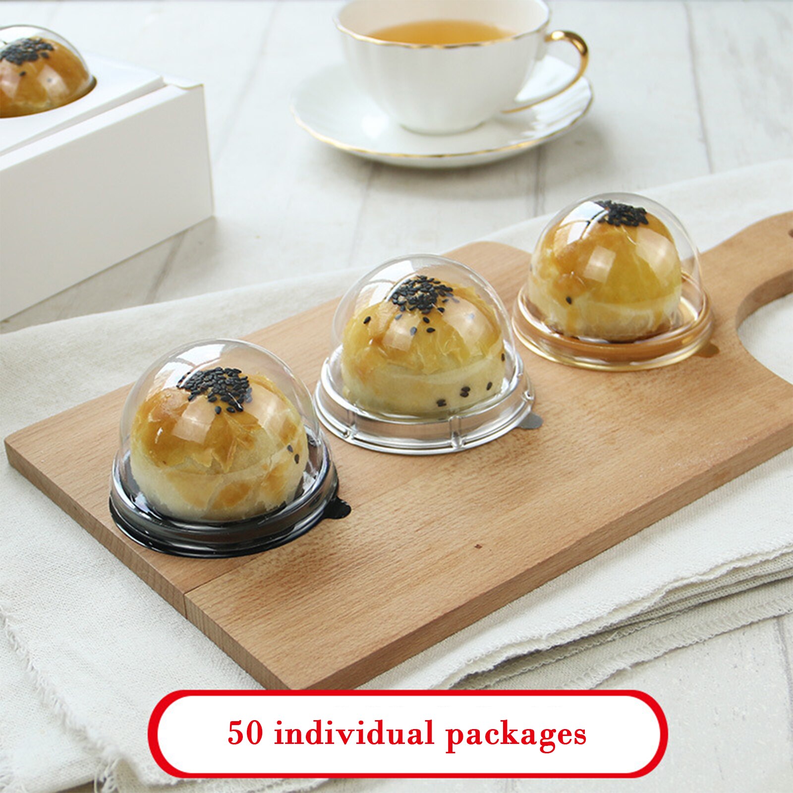 50 Pcs Mini Ronde Maan Cake Container Trays Verpakking Houder Wedding Party Favor Dozen 50G Mooncake Ei-dooier Bladerdeeg Houders