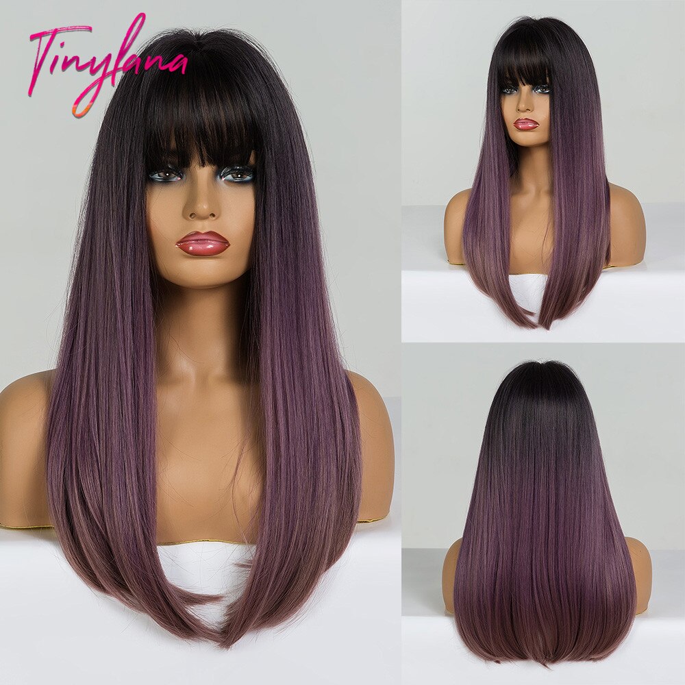 sehr klein LANA Synthetische Haar Perücken mit Pony Lange Gerade Dunkelbraun Perücken für Frauen afro Hohe Temperatur Faser Cosplay Partei perücken: LC169-2