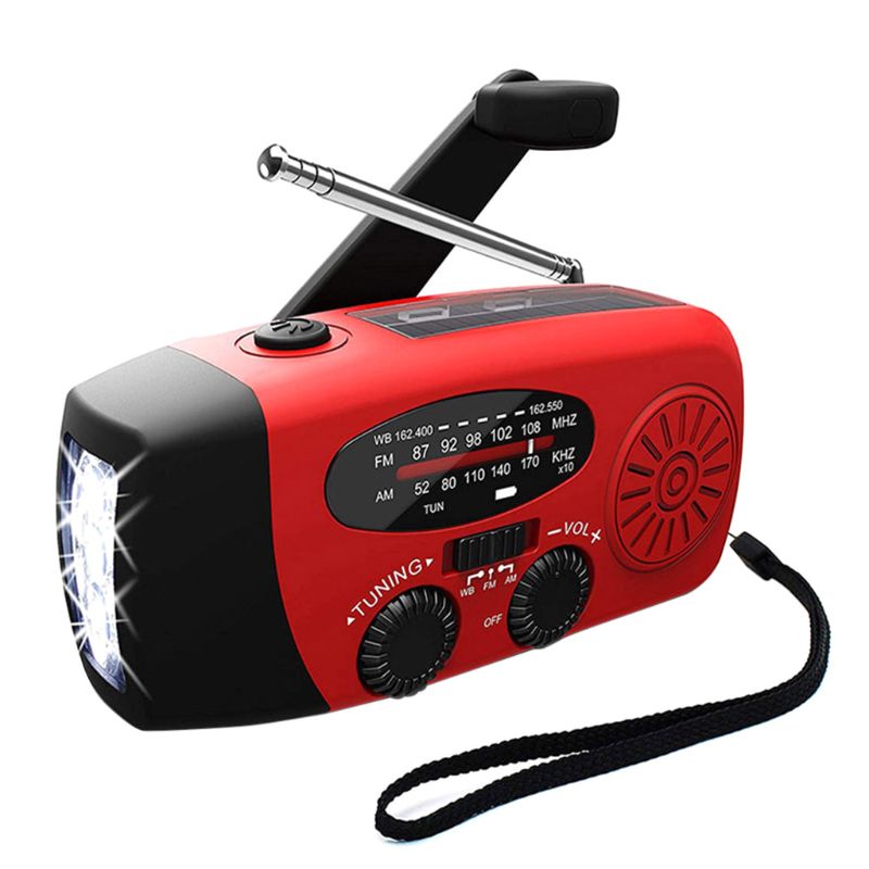 1 Set Emergency Solar Hand Crank AM FM WB Radio 3 LED Flashlight Phone Charger: Red