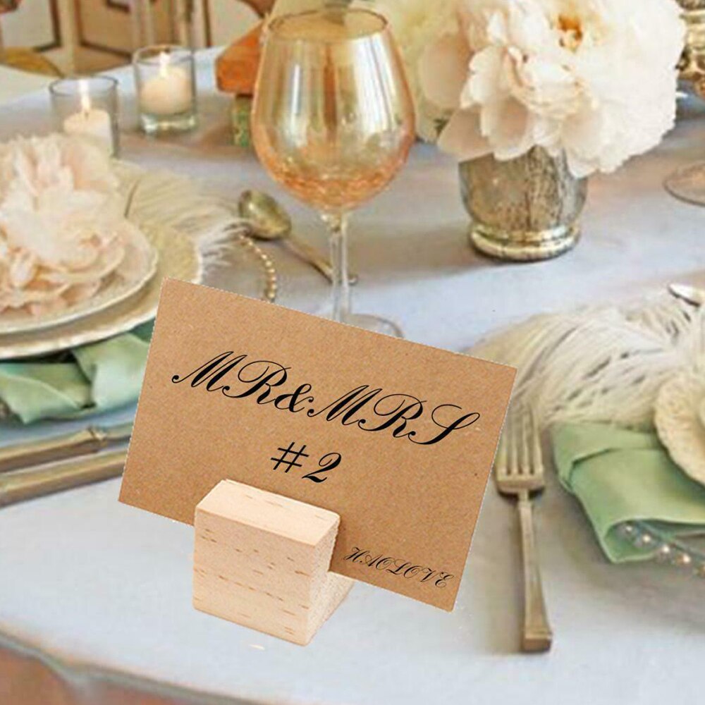 20pcs Natural Wood Numbers Photo Display Stand Business Card Holder Message Name Memo Clips Office Desk Organizer Dinner Party