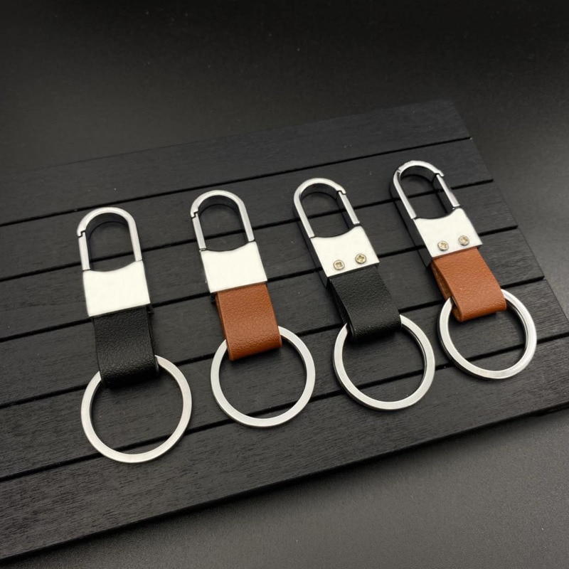 Metal Key Chain Car Round Head Key Leather Buckle Leather Lanyard Leather Pendant Car Key Ring Key Buckle Keychain Keyring