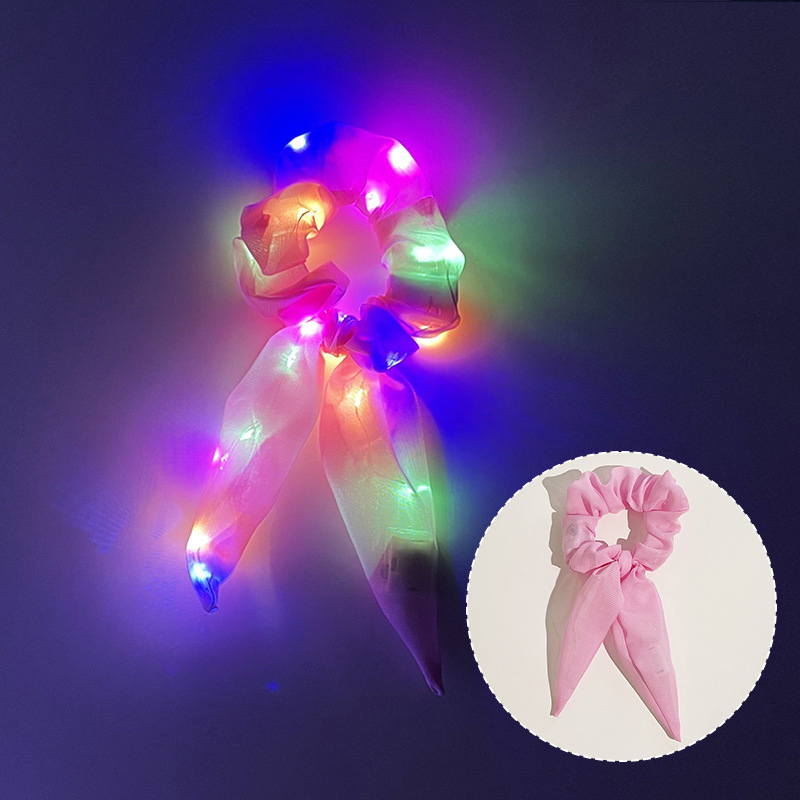 Popular parpadeante iluminado chica lazo para el cabello LED luminoso chica Scrunchies mujeres brillante Scrunchy cuerda para el cabello accesorios para el cabello