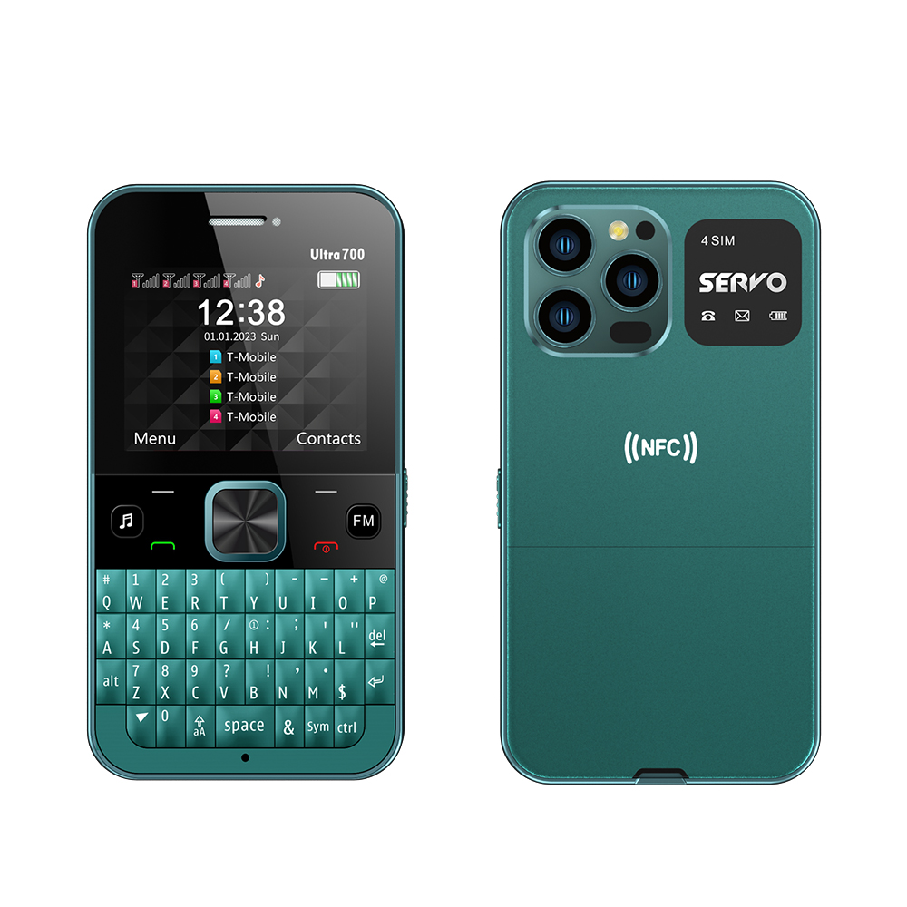 SERVO 4 SIM-kaart 4 stand-by QWERTY-toetsenbord Mobiele telefoon Snelkeuze Zwarte lijst FM-radio Zaklamp 2G GSM Mobiele telefoon Type C: green